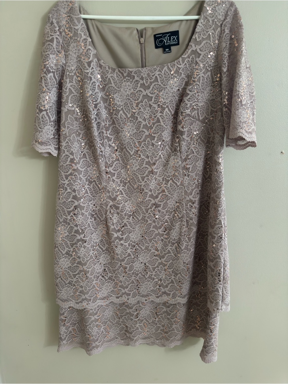 Alex Evenings Lace Sequin Midi Dress in Blush Taupe mother of the bride dress